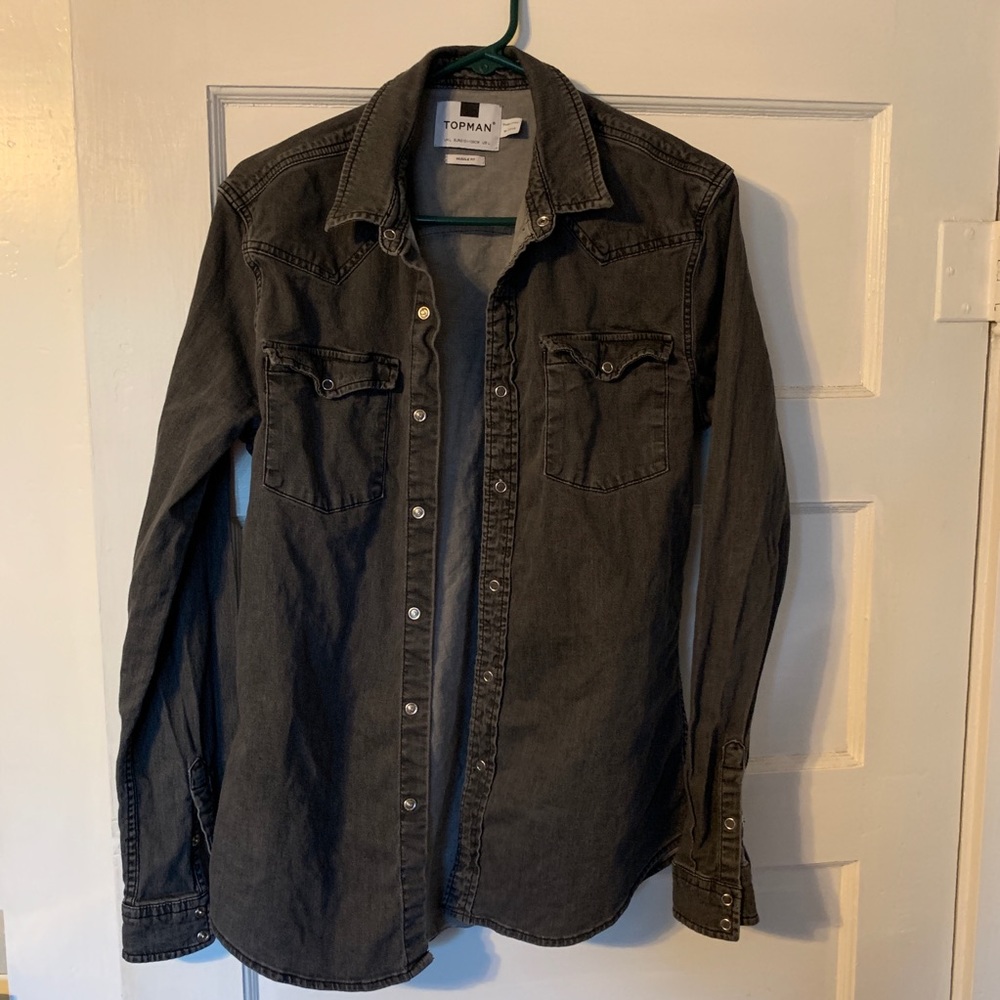 Topman Grey Snap Button Up